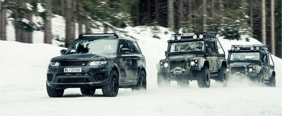 SVO-modified Range Rover Sport and Land Rover Defenders used in the Spectre Bond movie