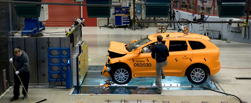 Volvo XC60 being tested at Volvo's crash testing facility