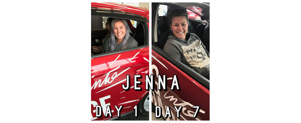 Jenna Elliot poses on day one and day seven of the "Moving into a Mirage" contest.
