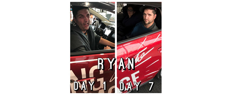 Ryan Mazzei poses on day one and day seven of the "Moving into a Mirage" contest.