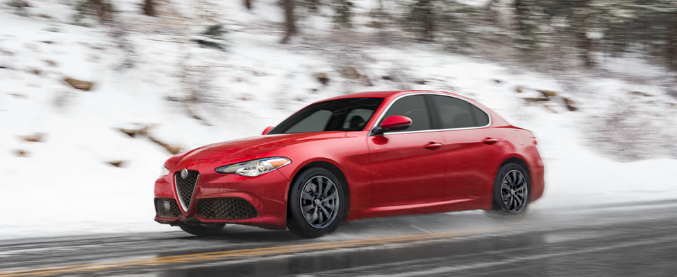 Alfa Romeo Giulia on a snowy road