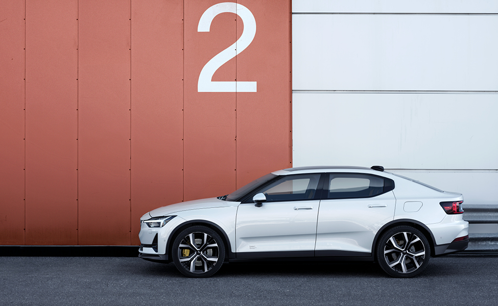 Polestar 2, a fully electric five-door fastback with over 470 kilometres in range. 